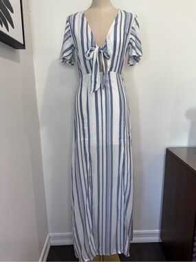 Lost + Wander Marina Maxi Dress - Blue and White Striped Tie-Front Top Size XS